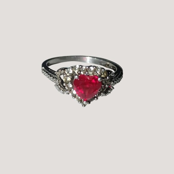 Ring 925 Heart Shaped Love 6mm Red Topaz Stone Sterling Silver Intricate Design - Picture 7 of 12